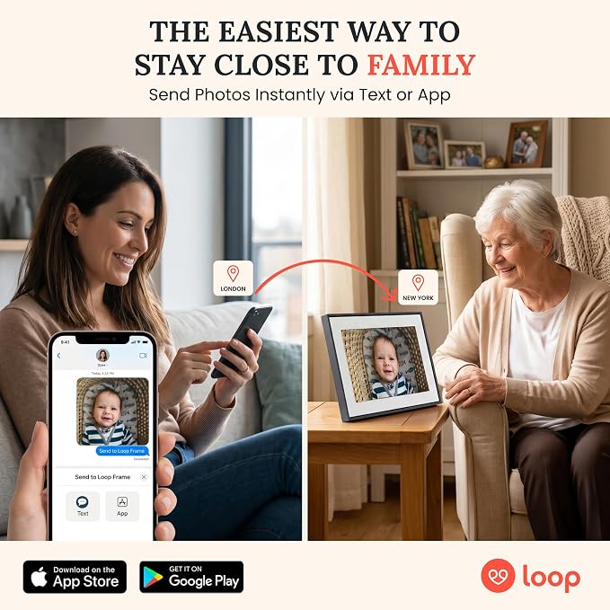Loop Pro WiFi Digital Picture Frame 10.1 Inch - Full HD 1920x1080 with Touchscreen - Electronic Photo Display - Send Photos & Videos - Frame Gift for Family, Parents & Grandparents