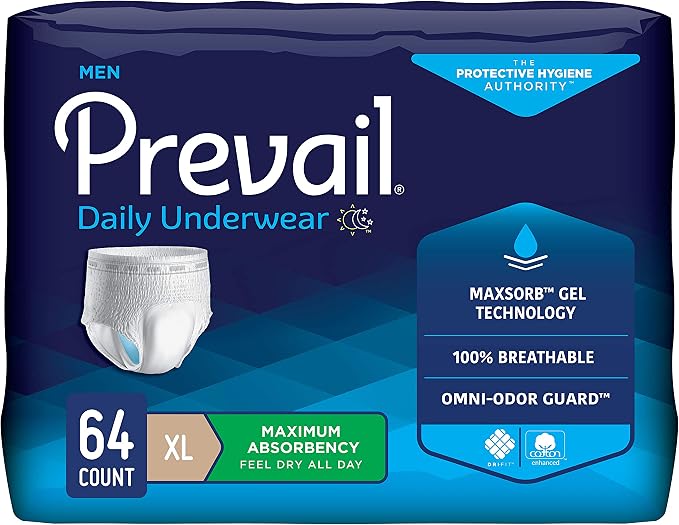 Prevail Daily Underwear Adult Underwear XL Heavy Absorbency Breathable, PUM-514, Maximum, 64 Ct