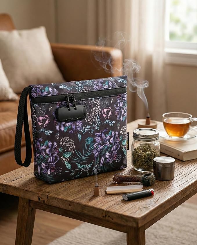 Smell Proof Bag, Odor Proof Bag with Combination Lock, Durable Smell Proof Container with Carbon Lining, Secure Odorless Travel Pouch for Home & On-the-Go