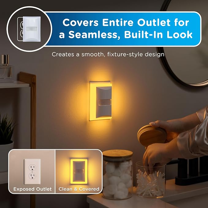Enbrighten SleepLite Plug in Night Light with Motion Sensor, 2 Pack | Amber 2200K Light for Bedroom, Nursery, and Kids Room, UL Certified, Energy Efficient, White