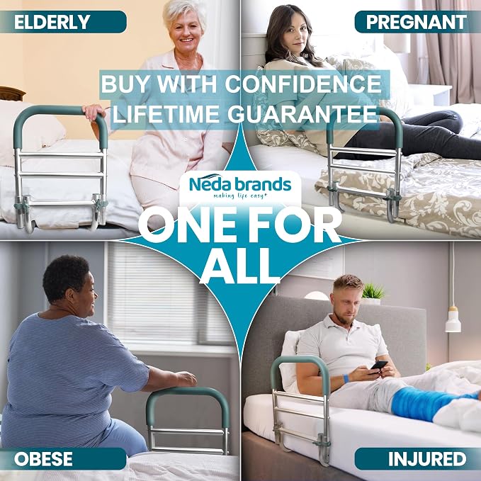 Bed Rails for Elderly Adults Safety – ASTM & CPSC Approved Adjustable Bed Rail For Seniors, Bed Cane with Non-Slip Ergonomic Handle, Fits King, Queen & Standard Size Beds, Tool-Free Assembly, 300 lbs