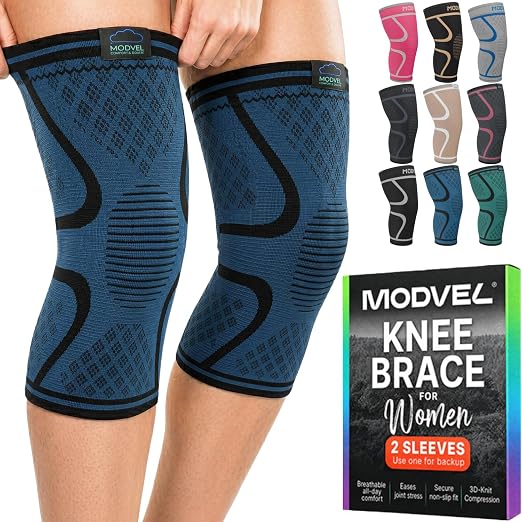 Modvel 2 Pack Knee Brace for Women - Knee Support for Walking, Knee Compression Sleeves for Pain Relief, Knee Sleeves for Women, Knee Brace for Sports, Workouts & Arthritis