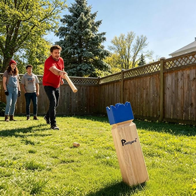 Kubb Yard Game Set Viking Chess Outdoor Hevea Hardwood Toss Game for Adults & Families - with 10 Blocks, 6 Batons, Carrying Bag | Perfect for Backyard Lawn Beach Party BBQ Camping