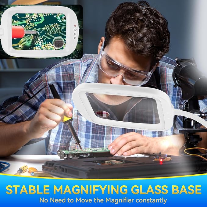30X 10X Extra Large Floor Magnifying Glass with Light and Stand | 60 LED Flexible Gooseneck Floor Magnifying Lamp with 5 Color Modes, 2-in-1 Lighted Magnifiers for Close Work, Sewing,Crafts
