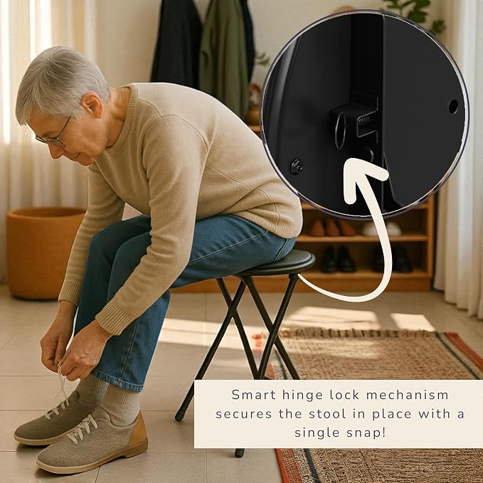 Lavish Home Folding Stool with Padded Backless Seat Set of 4, Black, 24” | Counter Height Bar Stools with 225lb Capacity, Portable Indoor & Outdoor, Extra Seat for Kitchen, Rec Room or Camping