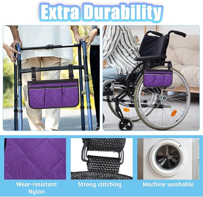 YBEATY Walker Bag Basket with Reflective Strips Walkers Rollator Organizer Carry Storage Pouch Wheel Chair Folding Basket Lightweight Large Capacity Organizer for Seniors Elderly Rollator Accessories