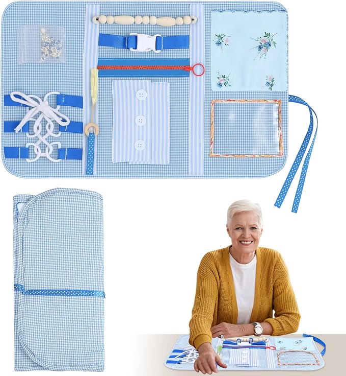 Preboun Fidget Blanket for Dementia Calming Comforting Dementia Activities Sensory Busy Blanket Gifts for Adults Seniors Elderly Alzheimers Autism, 20 x 12 Inches