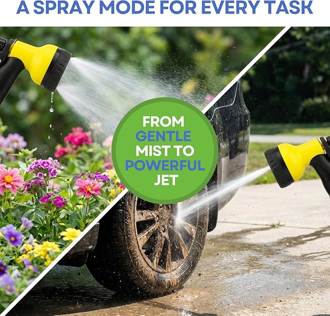 J&B XpandaHose 75ft Expandable Garden Hose, Lightweight, Brass Connectors | Ultra Strong 3750D fabric, 4-layer latex core, expands 3X, kink & leak-resistant, 10-pattern nozzle, storage bag