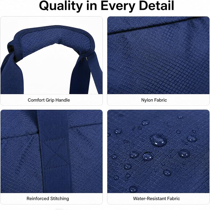 Foldable Travel Duffle Bag with Trolley Sleeve 40L Capacity, Lightweight Packable Travel Duffel Bags with the Keyhole Zipper, Weekender Overnight Nylon Carry on Bag for Men & Women, Blue
