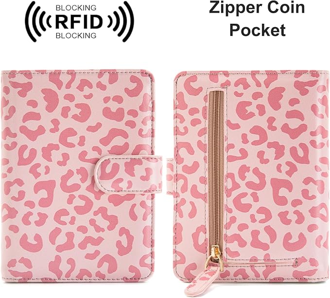 Passport Holder for Travel Essentials, RFID Blocking Passport Wallet Cover with Magnetic Closure, Passport Book Holders for Women and Men (Pink Leopard)
