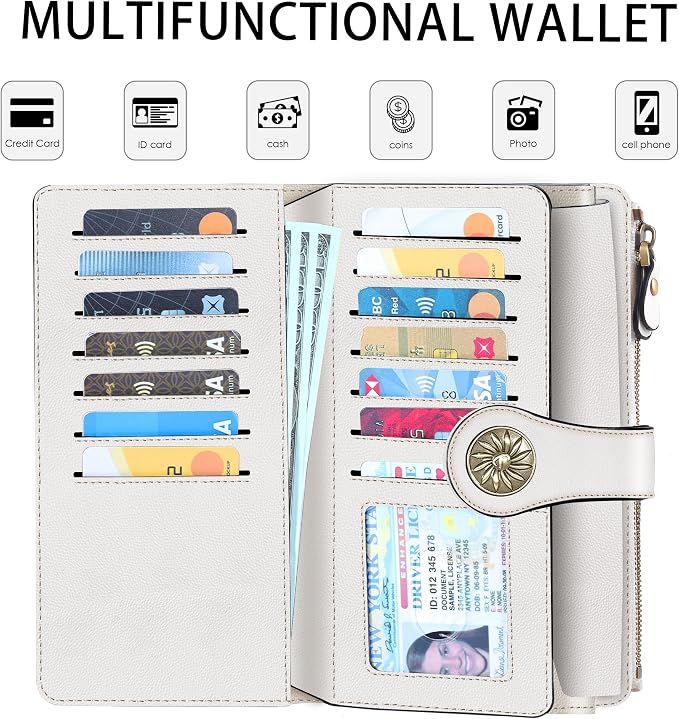 Travelambo Women's Wallet RFID Blocking Trifold Clutch Large Capacity Credit Card Holder Travel Purse