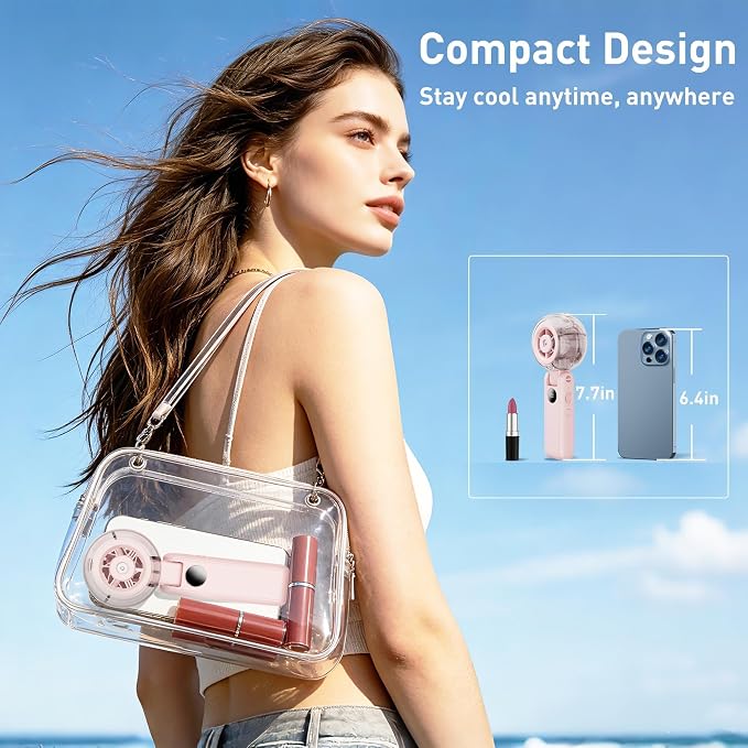 Portable Handheld Misting Fan, Personal Fan that Blow Cold Airflow | USB Rechargeable, LED Display, 100 Speeds, 155° Foldable, Small Neck Fan for Outdoor Travel, Beach, Makeup, Gifts for Women
