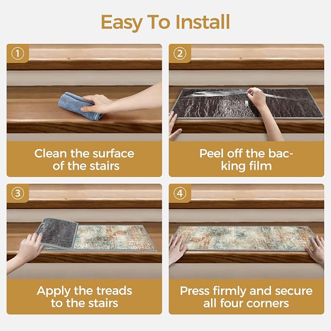 sarben 8"x30" Non Slip Stair Treads for Wooden Steps 15 Pack, Ashstone Grey | Peel and Stick Carpet Stair Runner with TPE Adhesive Backing, Carpet for Added Safety, Pet and Senior Friendly