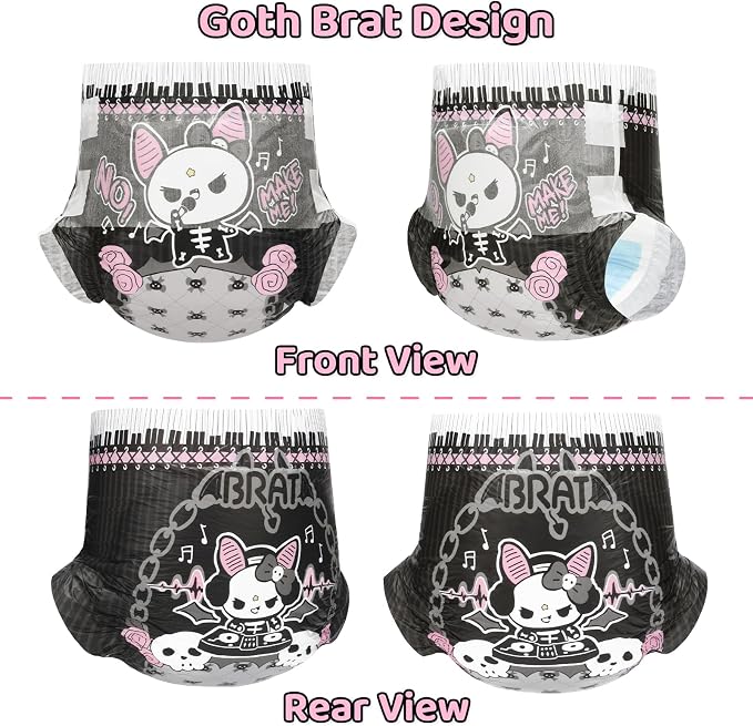 Littleforbig Ultra Absorbent 7000 mL Adult Printed Diaper 10 Pieces - Goth Brat (Medium 28"-38")