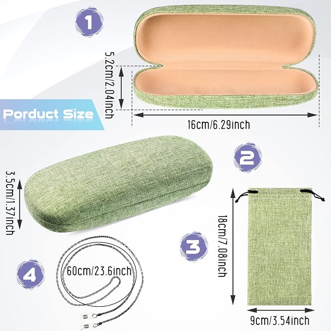 Frienda 2 Set Eyeglass Case Kit Hard Shell Fabric Dusty Colors Eyeglass Case with Storage Bag Glasses Chain Cleaning Cloth