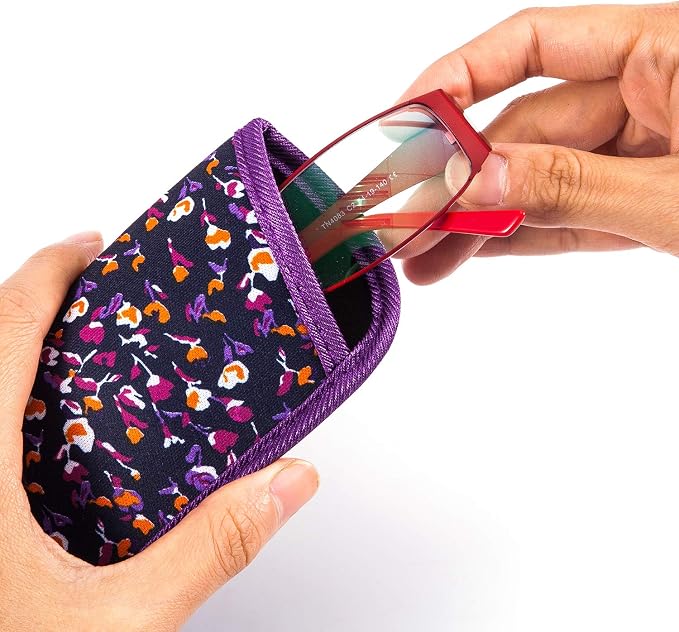 TRIUMPH VISION 3 Pack Reading Glasses Pouch Soft Case Eyeglass Sleeve Slim | Alternative to Bulky Case in bag, Lightweight Lined Padded Protect Optical lens Slip in, Cute Pattern Portable for Daily Use