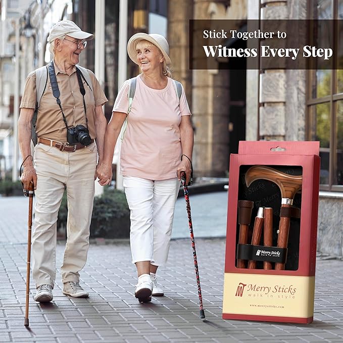 Merry Sticks Lightweight Foldable Walking Canes for Women and Men, Adjustable & Collapsible Walking Stick for Seniors, Balancing Mobility Aids, Ergonomic Handle & Wrist Strap - Rosewood