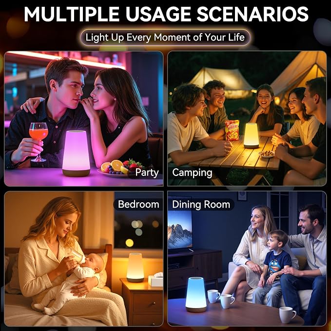 Auxmir Rechargeable LED Night Light, Touch & Remote Control Bedside Lamp with 13 Colors, 5 Brightness Levels, Portable Table Lamp for Kids Baby Nursery, Bedroom, Bathroom, Camping, Dark Brown