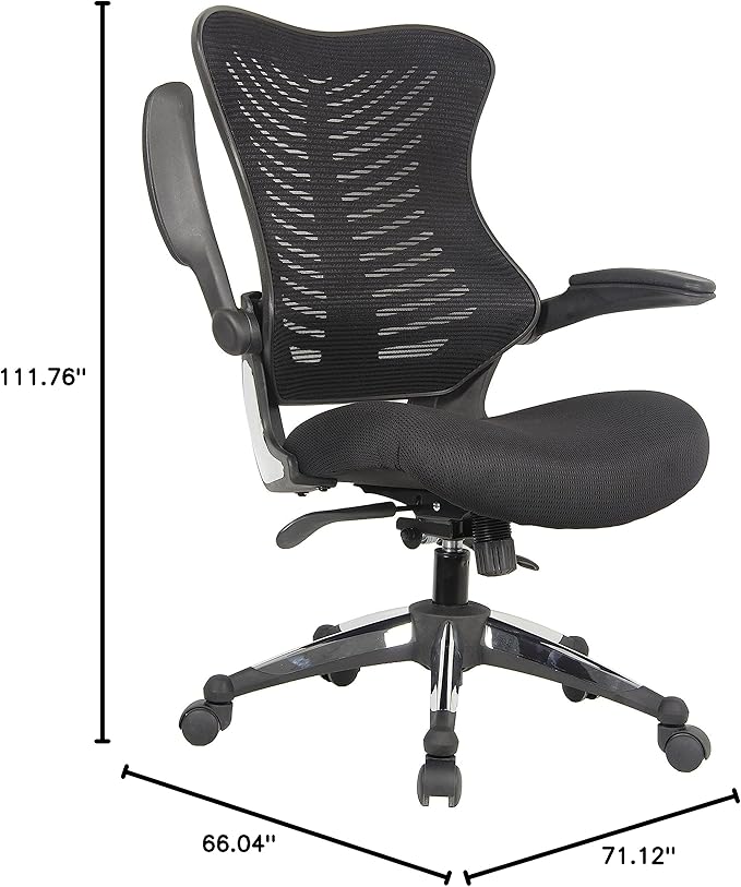Officefactor Ergonomic Breathable Mesh Chair with Flip-up Armrests, Lumbar Support Executive Rolling Swivel Task Computer Office Chair or Home Desk Chair (Black MESH)