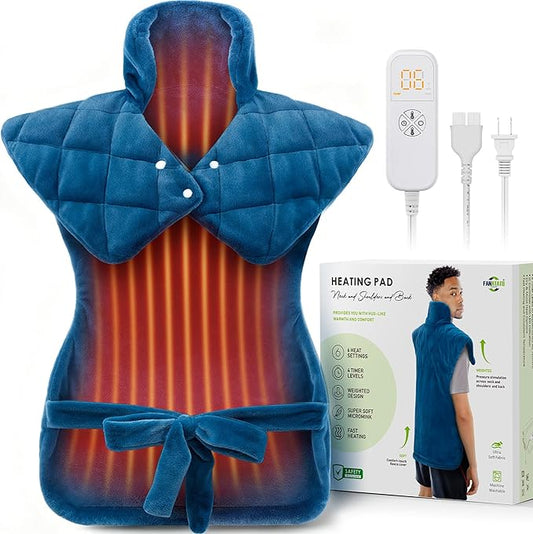Weighted Electric Heating Pad for Neck Shoulders Back - Large Heat Pad with 6 Heat Settings & 4 Timers, Auto-Off, Machine Washable, UL Certified Pain Relief Pad - Christmas Gifts for Women Men Mom Dad