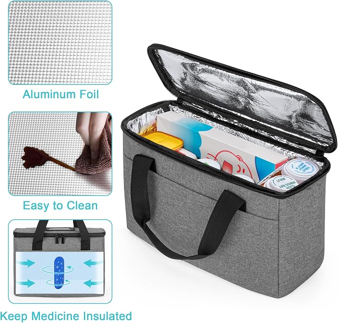 Trunab Insulated Medicine Storage Bag Travel Pill Bottle Organizer,Grey | Medication Bag for Prescription, Insulin, Supplements or Medical Supplies,Bag Only