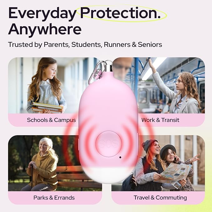 Weten Rechargeable Personal Alarm Keychain - 130dB Siren & LED Light - 2 Pack Personal Safety Alert for Women to Carry - Panic Button Alarm for Security - Rape Whistle for Self Defense (Black&Pink)