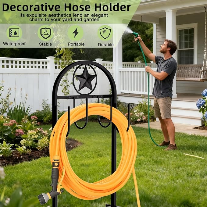 Garden Hose Holder -Upgraded Hose Holder Holds 100-feet Hose,Freestanding Heavy Duty Hose Hanger,Sturdy Hose Stand for Lawn & Yard (Star, 2)