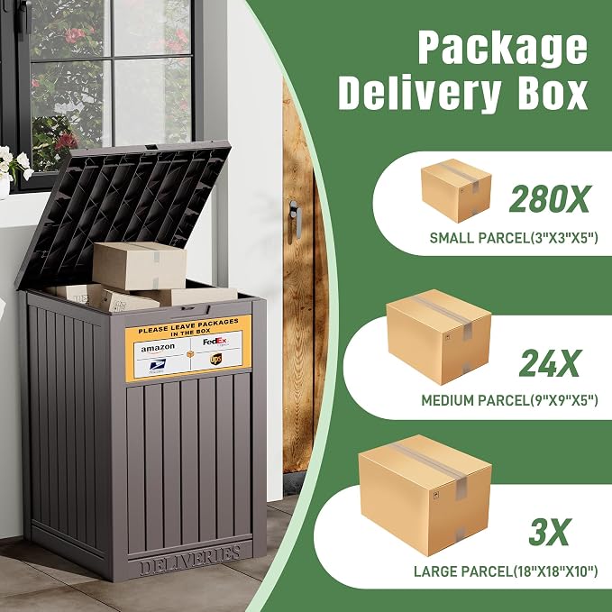 Package Delivery Box for Outside, Waterproof Outdoor Storage, Brown