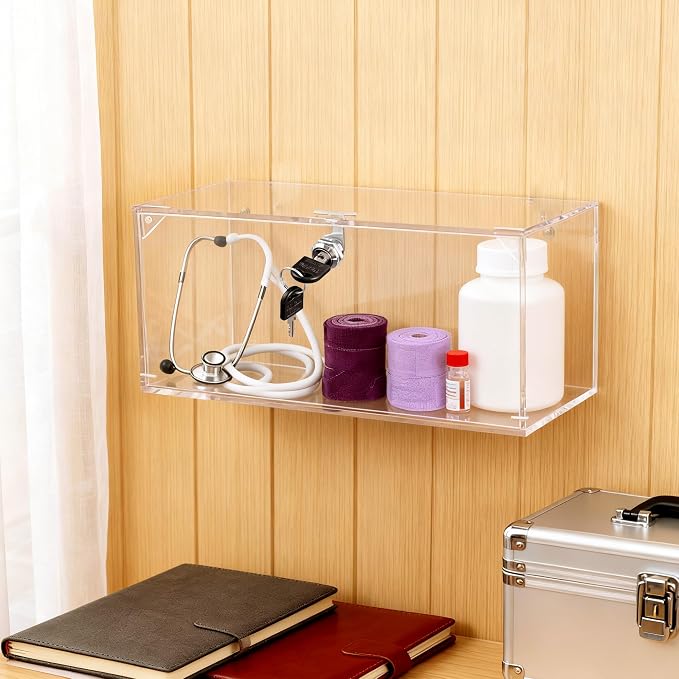 Fridge Medicine Lock Box with Keys, 5mm Thick Acrylic Lockable Medicine Box for Refrigerator Wall Mount Clear Medicine Insulin Storage Box
