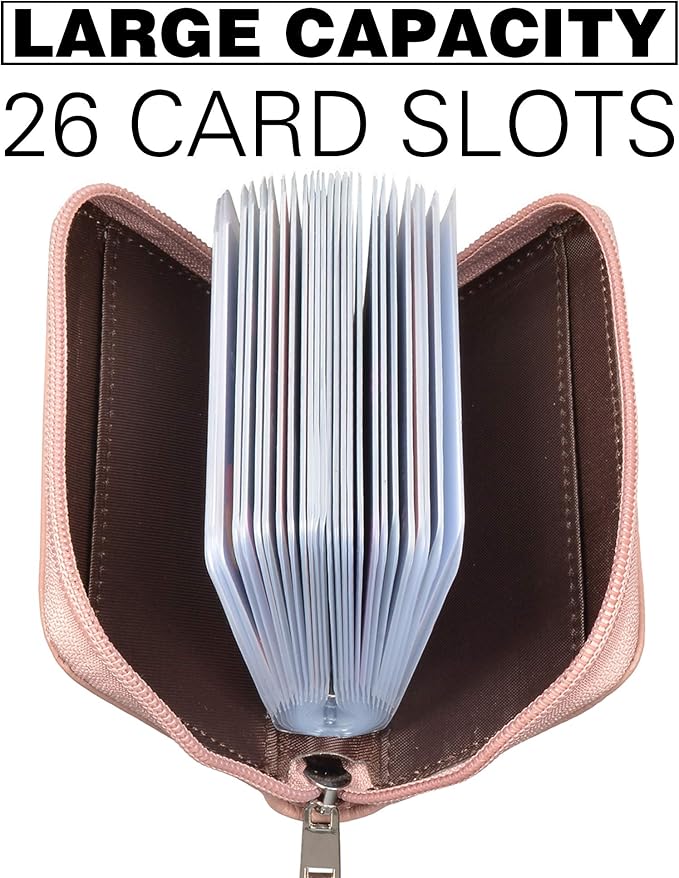 Easyoulife Genuine Leather Credit Card Holder Zipper Wallet With 26 Card Slots