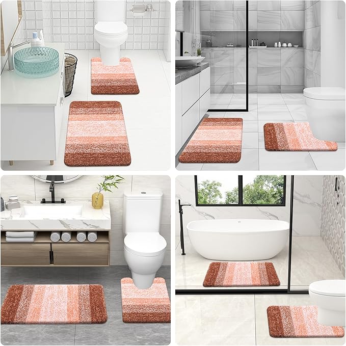OLANLY Bathroom Rug Set 2 Piece, Soft Absorbent Microfiber Bath Rug Set, Non-Slip, Machine Wash Dry, Plush Shaggy Bath Mats for Bathroom (47"x20"+24"x16", Orange)