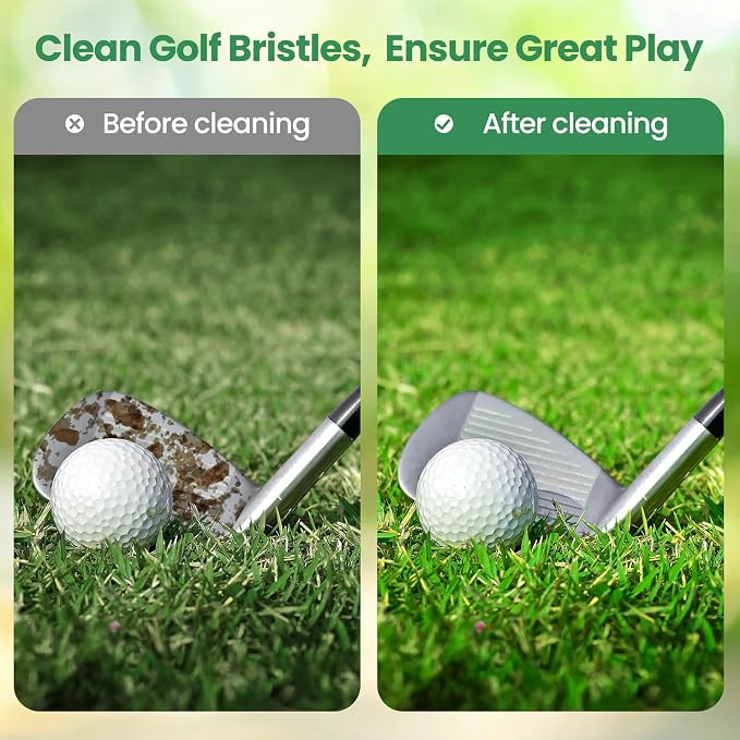POIKSHARK Golf Club Brush and Club Groove Cleaner with Retractable Zip-line and Aluminum Carabiner Cleaning Tools