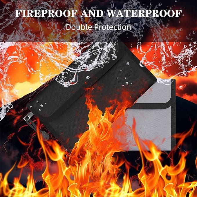 Small Money Bag (8.1“ × 4.8”)，Zippered Fireproof Waterproof Document Bag， Safe Fireproof Document Box，Small Fireproof Money for Cash, Currency, Keys, and Passports (2-Pack)