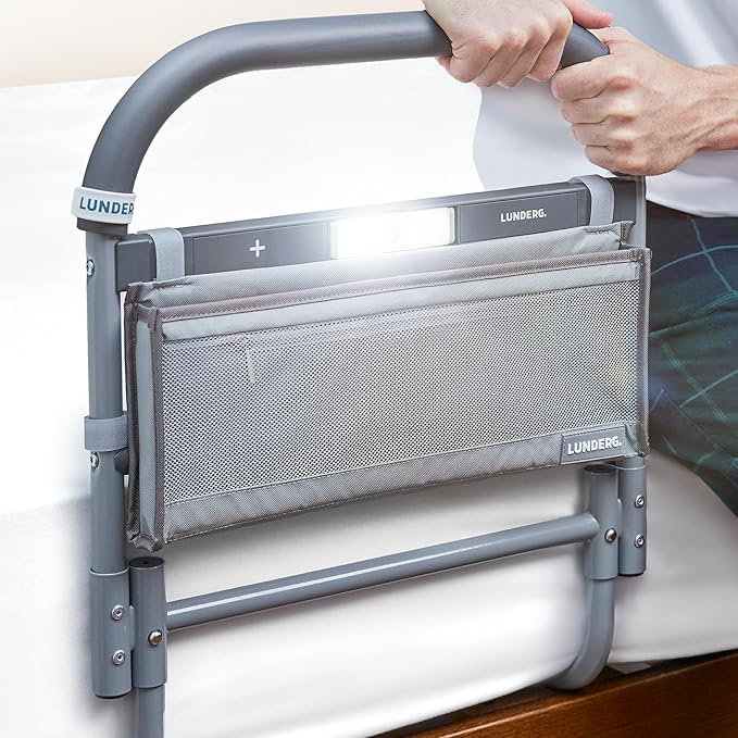 Lunderg Large Bed Assist Rail for Seniors with Motion Light & Storage Bag | Easy to Install Bed Rails for Elderly Adults Safety & Post-Surgery - Helps Reduce Falls & Support Independence