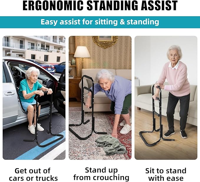 Metal Chair Assist for Seniors - 21"L×18"W×33"H Stand Assist Devices with Extra-Wide Base, Mobility Aid to Help You Get Up from Floor Couch Bed, Standing Supports Fall Prevention, Black