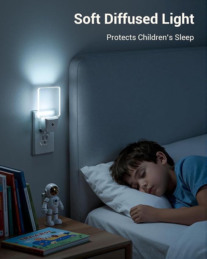DEWENWILS Night Lights Plug into Wall, Plug in LED Night Lights 4 Pack | Dusk to Dawn Sensor, Cool White, Frosted Acrylic Shade for Bathroom, Kids Room, Nursery Room, Hallway, Kitchen