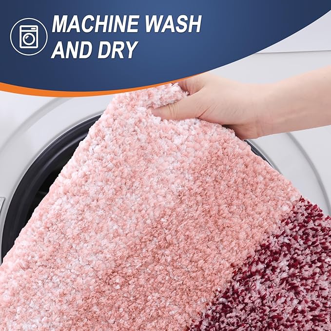 OLANLY Bathroom Rug Set 2 Piece, Soft Absorbent Microfiber Bath Mats and U-Shaped Contour Toilet Rug, Non-Slip, Machine Wash Dry, Plush Shaggy Bath Mats for Bathroom (30"x20"+U24 x20, Red)