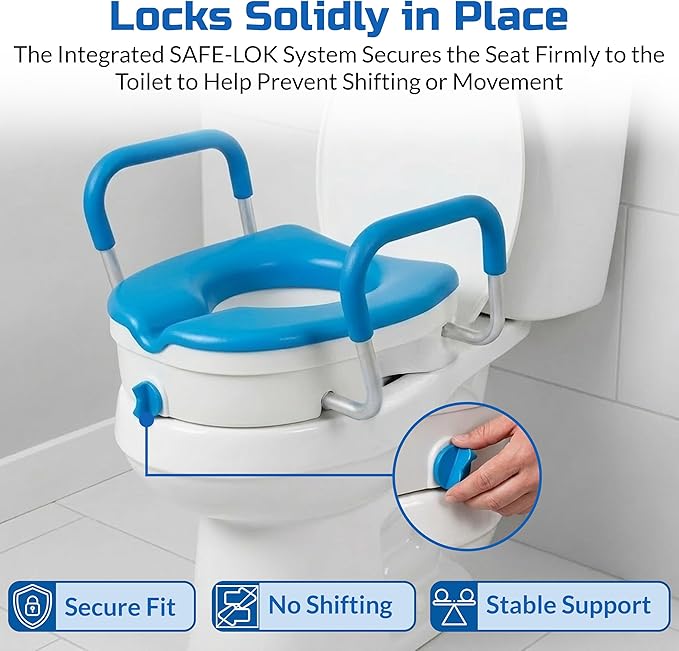 Raised Toilet Seat for Seniors, Elevated Toilet Seat Riser with Padded Seat | Easier, Safer Sit & Stand at the Toilet - padded seat, tool-free assembly