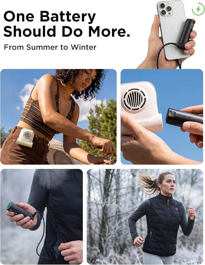 InoKraft Waist Fan with Swappable 4Ah Rechargeable Battery | Portable Fan Rechargeable for Hiking & Camping, Clip-On 49 ft/s Turbo Airflow, Up to 13H+ Runtime