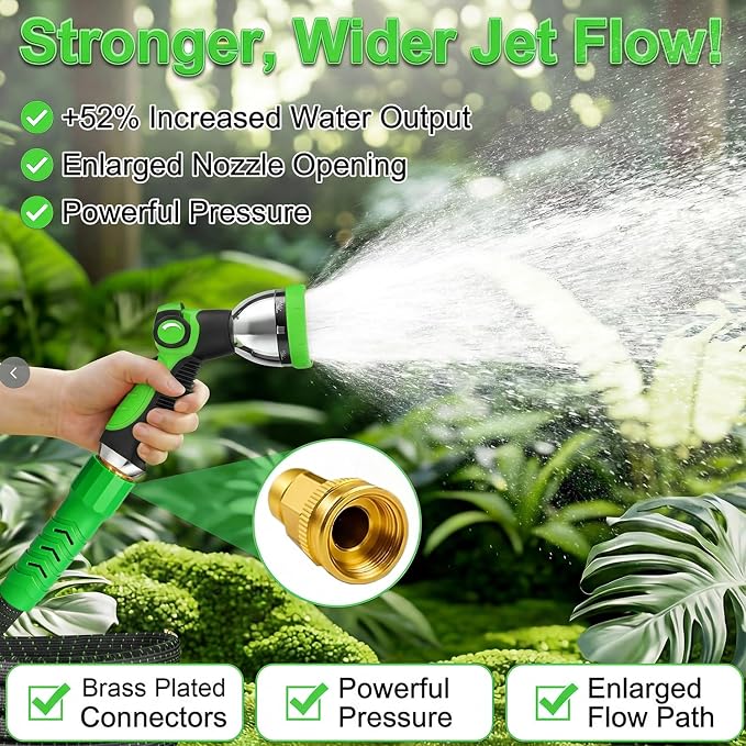 10FT Lightweight Garden Hose,Flexible Water Hose,Kink-Free,Leak-Proof,Swivel Handle Non-Slip,All-Weather 3/4 in. Lead-in Hose for RV,Boat,Car Wash,Garden,Yard,Camper,Outdoor (Green-Black, 10 Feet)