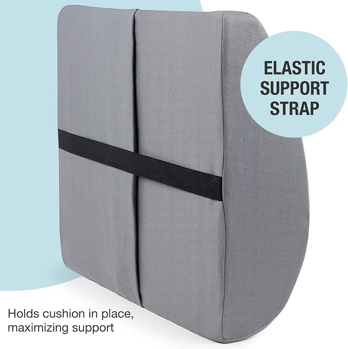 DMI Lumbar Support Pillow for Chair to Assist with Back Support with Removable Washable Cover to Ease Lower Back Pain and Discomfort While Improving Posture, 14 x 13 x 5, Contoured Foam, Premium,Gray