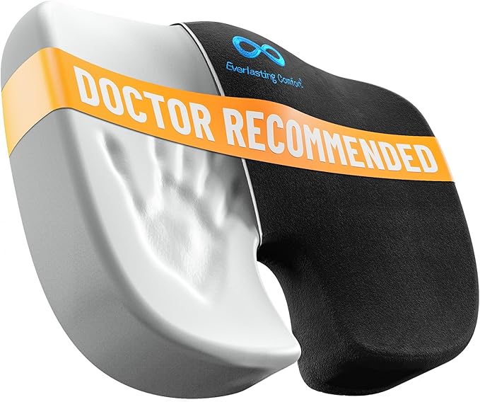 Everlasting Comfort Doctor Recommended Memory Foam Seat Cushion for Office Chairs & Car - Ergonomic Office Desk Accessories - Cushions for Tailbone Pain Relief, Sciatica (Black Upgraded, Large)