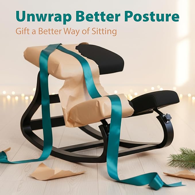 NYPOT Ergonomic Kneeling Chair with Adjustable Seats - Knee Chair for Posture Correction & Kneel Rocking Stool for Desk - Back Pain Relief and Support for Home and Office (Modern, Total Black)