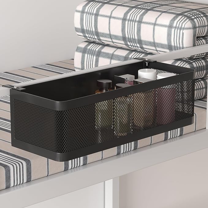 Bedside Caddy Shelf for Bunk Bed, Black, L13.78in*W5.12in*H3.94in | For Bunk Bed, Office Cubicle Walls, Crib Rails, Dorm Bed College Dorm Room Essentials, Large Capacity, Easy Install