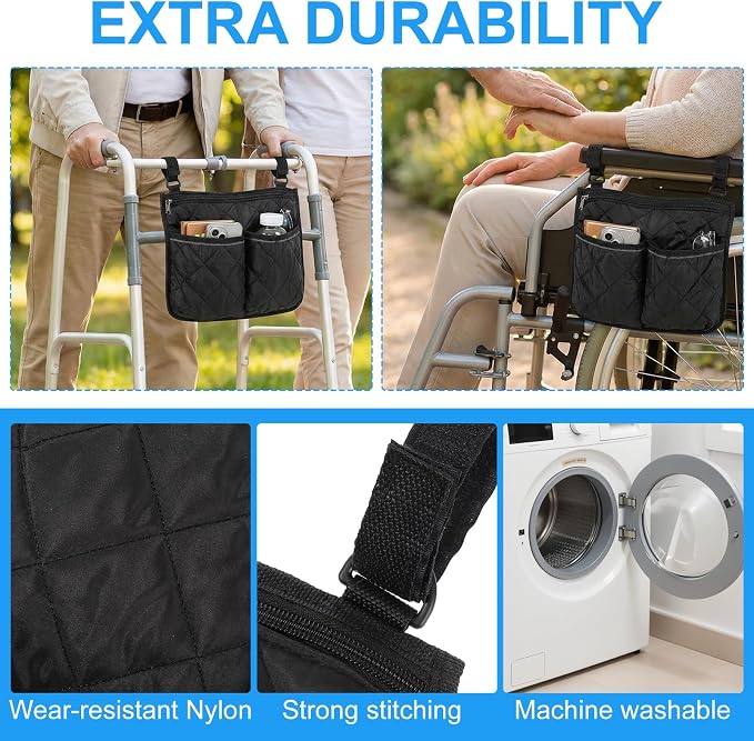 Walker Bag for Folding Walker Walker Basket with Reflective Safety Strips Foldable Wheelchair Storage Bag with 2 Adjustable Straps for Night Visibility Seniors Elderly