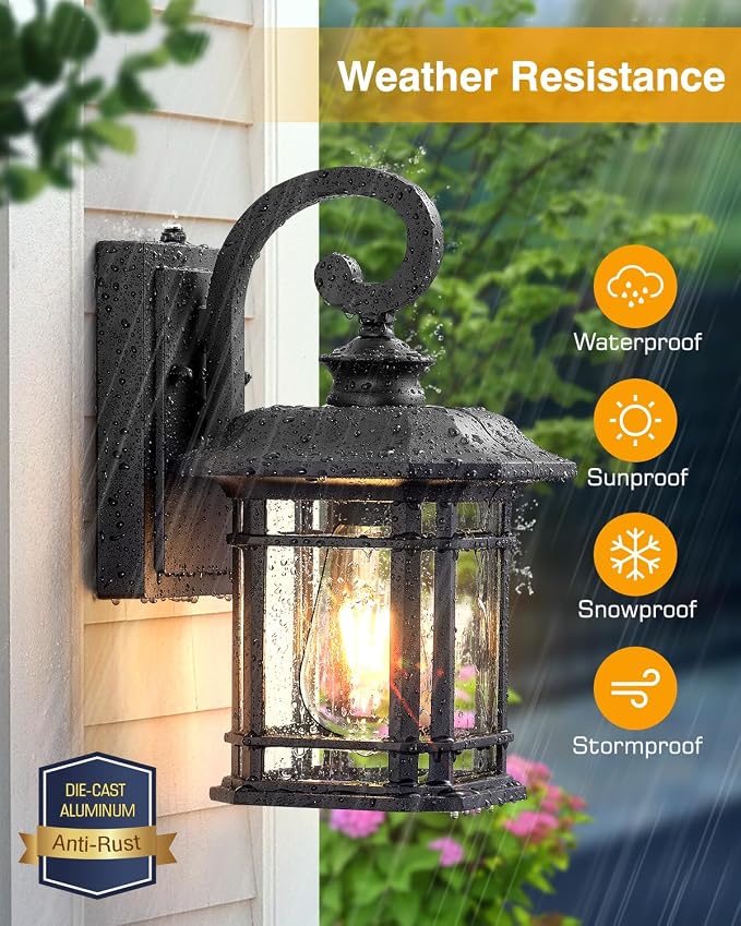 VIANIS Black Outdoor Lights for House, Dusk to Dawn Light Fixture, Waterproof Wall Lights, Porch Lights Outdoor for House, Garden, Garage, Entryway, Anti-Rust