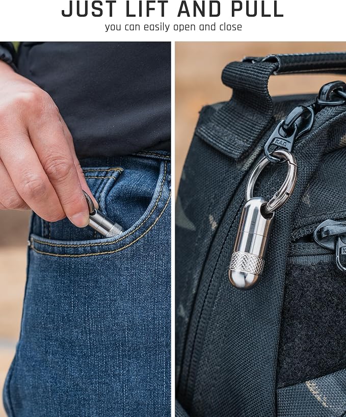 TISUR Small Titanium Keychain Pill Holder, Pocket Pill Case for Travel | Waterproof Pill Fob,Portable Pill Box Container,Purse Pill Organizer Tube