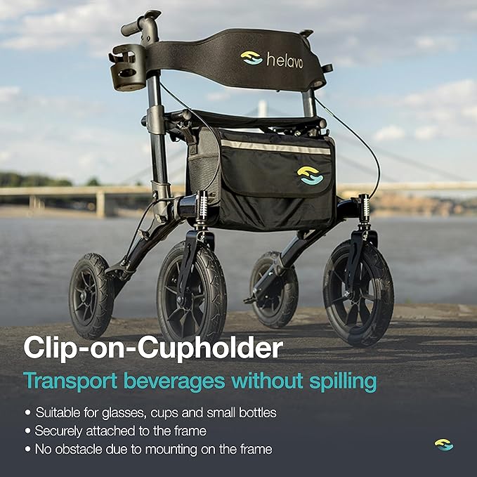 Helavo All Terrain Walker Rollator with 12” Pneumatic Tires – Foldable Outdoor Walkers for Seniors with Seat, Lightweight & Adjustable Height, Shock-Absorbing for Comfort on Any Surface