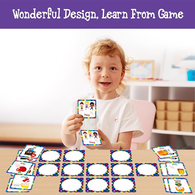 Hebayy Memory Matching Game, 72 PCS Grade K Sight Words Matching Cards for Kids, 36 Pairs Memory Cards, Educational Toy for Children to Learn Sight Words