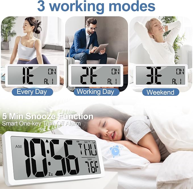 Atomic Clock 14.9" Digital Wall Clock Battery Operated Atomic Wall Clock Large Digital Alarm Clock with Day Date & Temperature for Wall Bedroom Living Room Classroom Home Office
